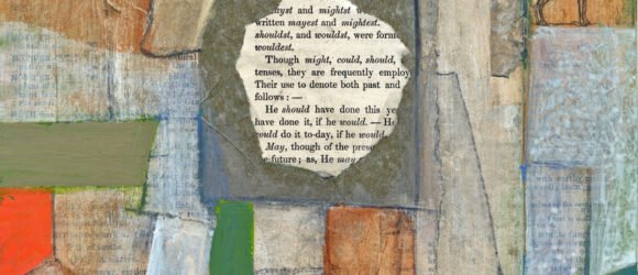 "Enigma" by Vermont Artist Simi Berman: Watercolor, gouache and collage, 6” × 6"